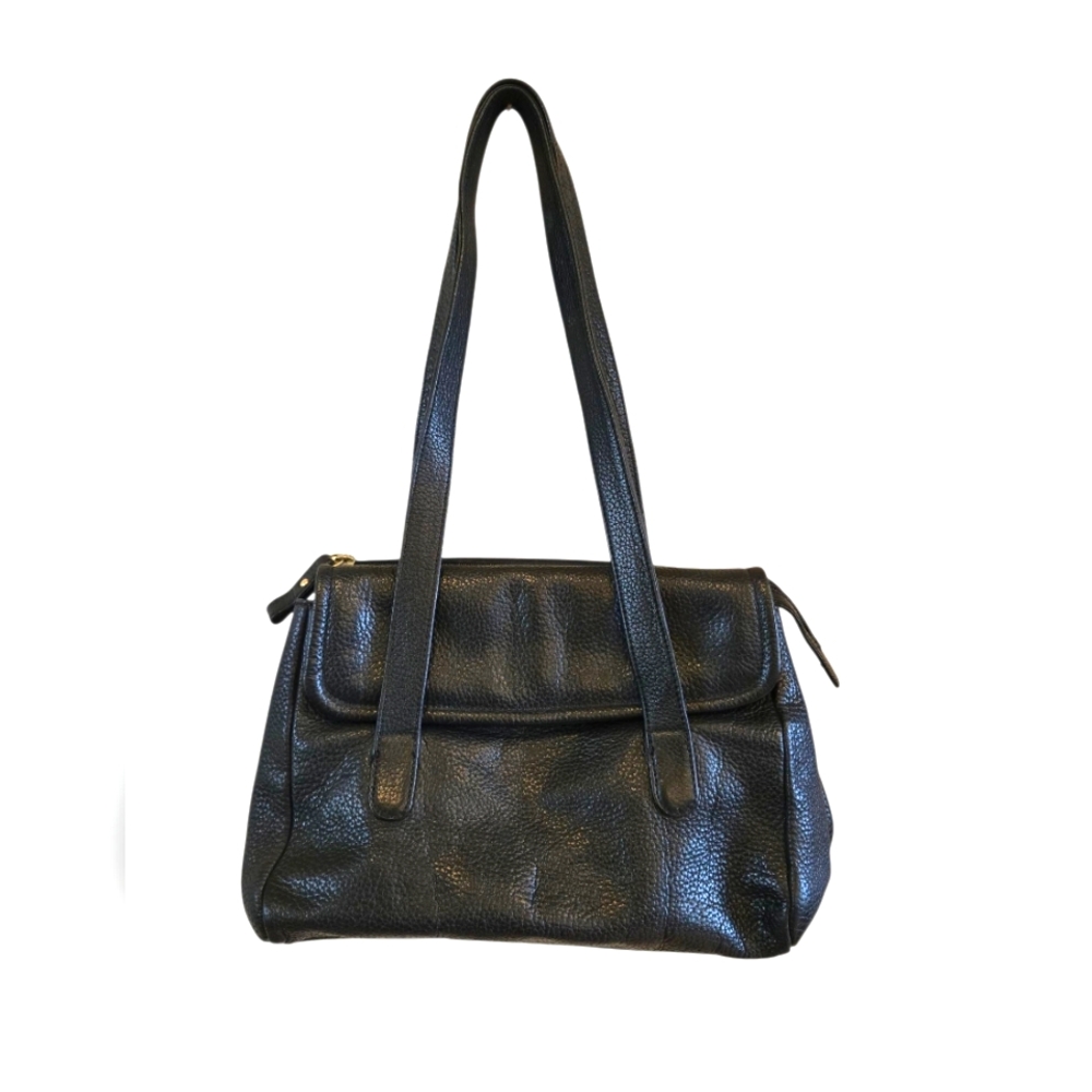 Liz Claiborne Elegant Black Leather Shoulder Bag. 2 compartments.